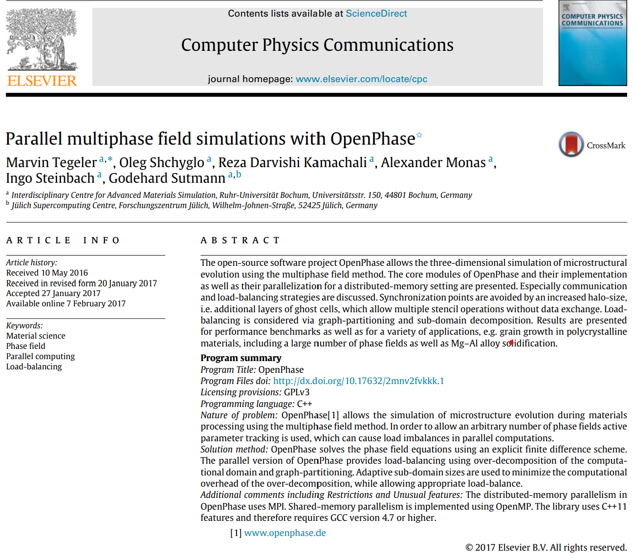Parallel multiphase field simulations with OpenPhase